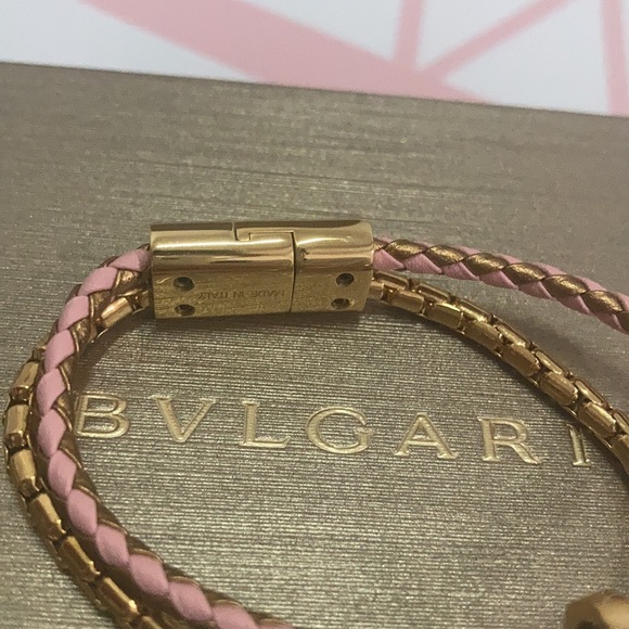 Bvlgari Snake Head Charm Metal Calfskin Bracelet Size 14.5cm - Picture 7 of 11